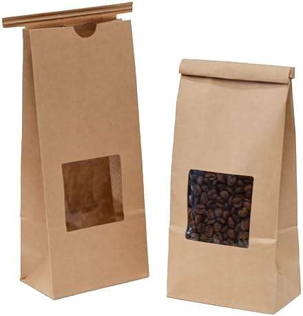 1 Pound Kraft Paper Tin Tie Coffee/Tea Bags With Window - Great for Pastries, Candy, and Bakery Packaging (100) - Image 1