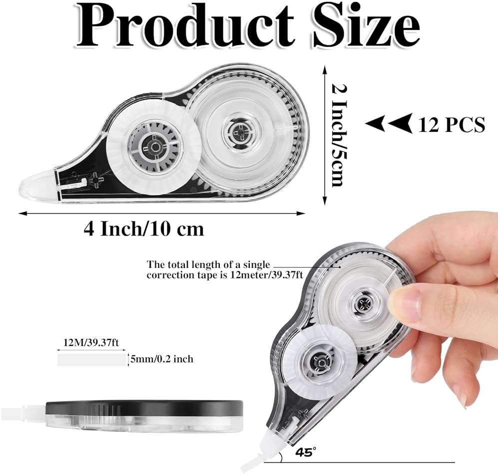 BESARME 12 Pack Correction Tape, 39 Feet Each Roller Correction Tape Pen for Students Office Supplies, 1/5 X 472 Inches - Image 3