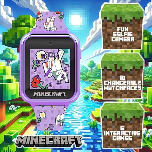 Minecraft Kids Smartwatch with 10 Watch Faces, Selfie and Video Camera, Step Counter, Voice Recorder, Fun Games, Timer, Stopwatch, Alarm, Calculator, and Wallpapers – Fits Wrists 5.5"-8.0" - Image 3