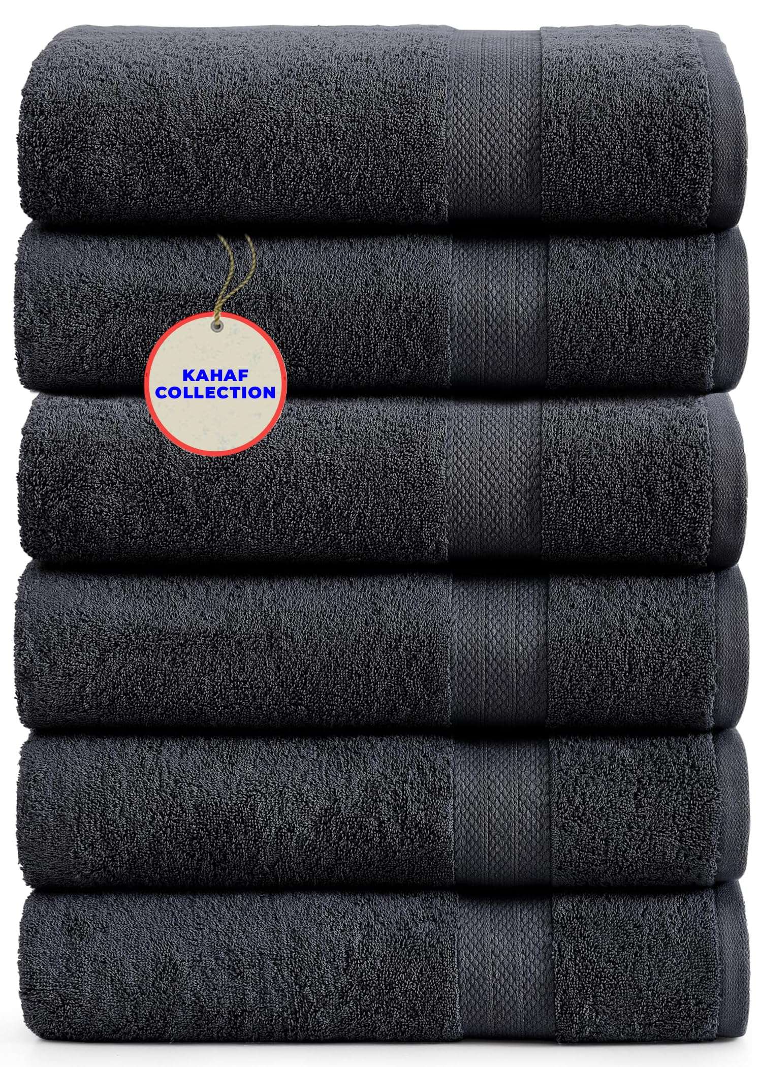KAHAF COLLECTION 100% Cotton Bath Towels, 24x48 Pack of 6 Towels, Quick Dry, Highly Absorbent, Soft Feel Towel, Gym, Spa, Bathroom, Shower, Pool, Luxury Soft Towels (Grey, 24x48-6 Pack) - Image 1