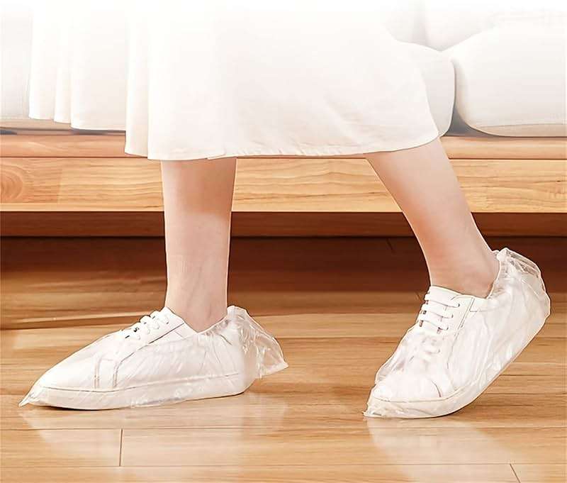 Typutomi Disposable Shoe Covers Waterproof,100pcs(50 Pairs) Clear Shoe Protectors Covers Non Slip Household Indoor Thickened Foot Covers - Fits Most Shoes - Image 5