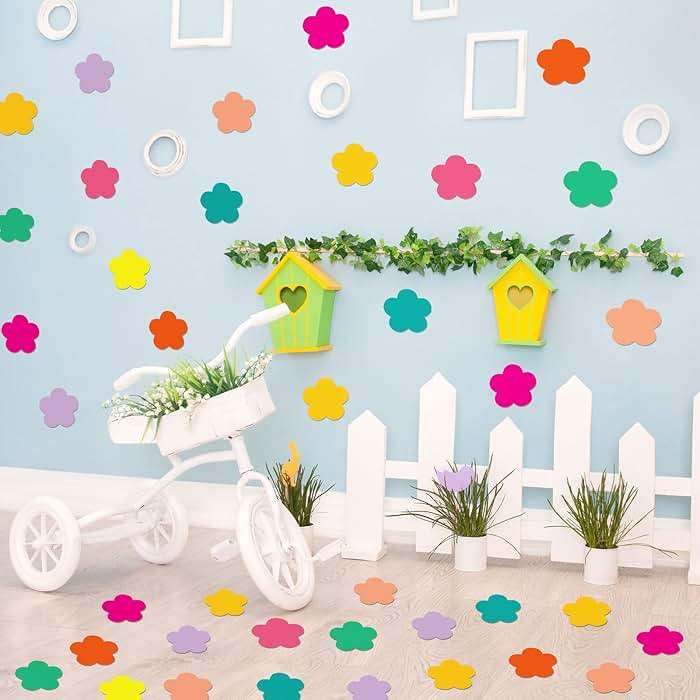 Geyee 108 Pcs Colorful 3.5 Inch Flower Cutouts Paper Spring Summer Bulletin Board Decorations Flowers Die Cut for Crafts DIY Teachers School Office Chalkboard Wall Decor - Image 5
