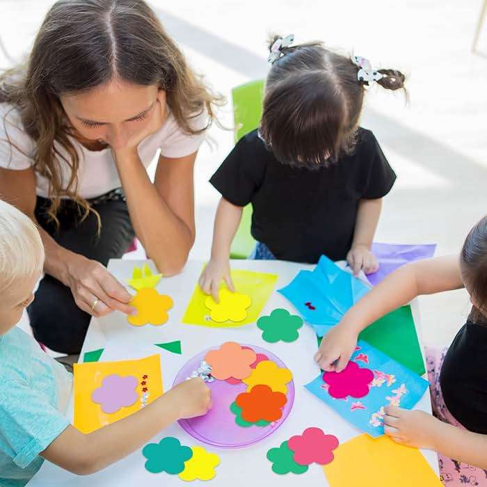 Geyee 108 Pcs Colorful 3.5 Inch Flower Cutouts Paper Spring Summer Bulletin Board Decorations Flowers Die Cut for Crafts DIY Teachers School Office Chalkboard Wall Decor - Image 6