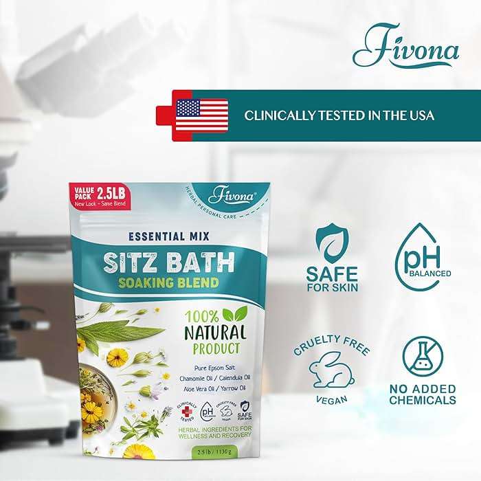 Hemorrhoid Treatment 40oz, Fivona Sitz Bath Salts, Postpartum Soaking Blend Epsom Salt with All Natural Oils for Self Care, Bartholin Cyst Treatment, Large Value Pack - Image 3