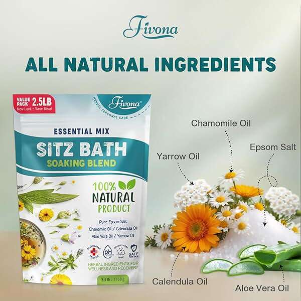 Hemorrhoid Treatment 40oz, Fivona Sitz Bath Salts, Postpartum Soaking Blend Epsom Salt with All Natural Oils for Self Care, Bartholin Cyst Treatment, Large Value Pack - Image 4