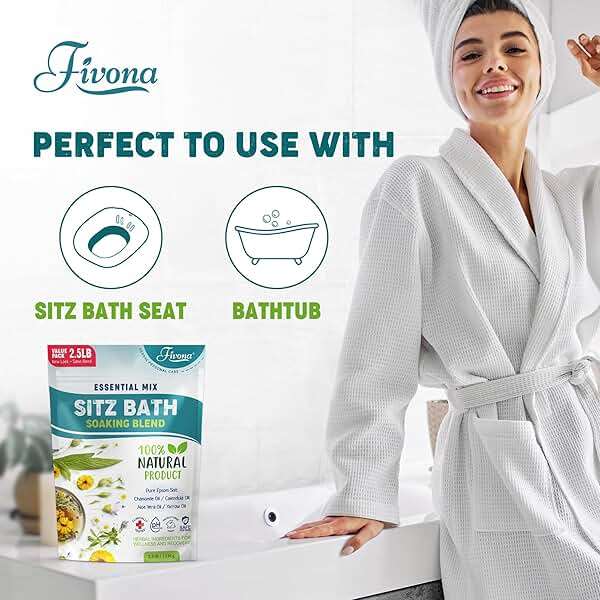Hemorrhoid Treatment 40oz, Fivona Sitz Bath Salts, Postpartum Soaking Blend Epsom Salt with All Natural Oils for Self Care, Bartholin Cyst Treatment, Large Value Pack - Image 5