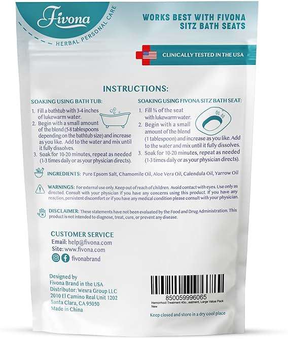 Hemorrhoid Treatment 40oz, Fivona Sitz Bath Salts, Postpartum Soaking Blend Epsom Salt with All Natural Oils for Self Care, Bartholin Cyst Treatment, Large Value Pack - Image 9