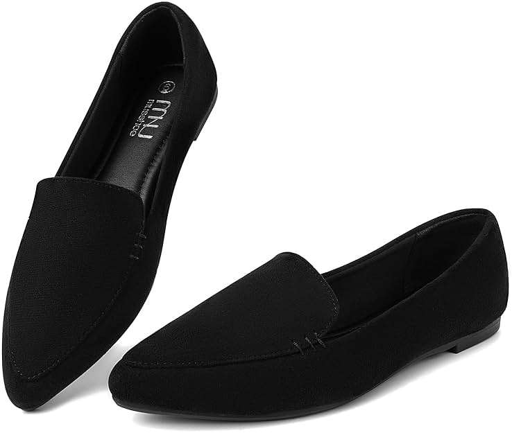 MUSSHOE Pointed Toe Flats for Women, Comfortable Business Casual Work Shoes, Slip On Loafers with Arch Support, Office Walking Flats for All Day Standing - Image 1