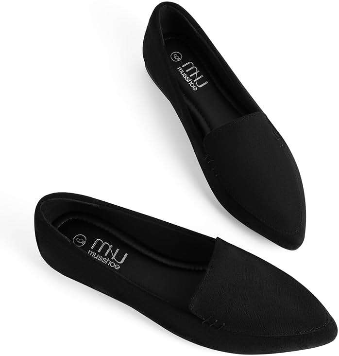 MUSSHOE Pointed Toe Flats for Women, Comfortable Business Casual Work Shoes, Slip On Loafers with Arch Support, Office Walking Flats for All Day Standing - Image 2