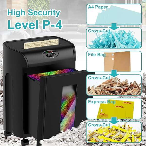 Woolsche Paper Shredder, 16-Sheet Cross Cut with 4.76-Gallon Pull Out Basket, P-4 Security Level, 3-Mode Design Shred Paper and CD/Credit Card, Durable&Fast with Jam Proof System Shredder for Office - Image 2