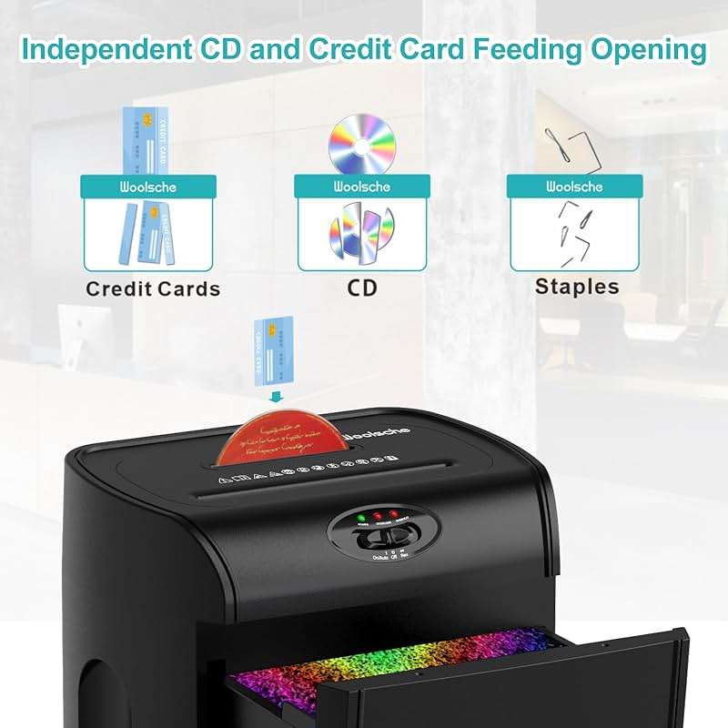 Woolsche Paper Shredder, 16-Sheet Cross Cut with 4.76-Gallon Pull Out Basket, P-4 Security Level, 3-Mode Design Shred Paper and CD/Credit Card, Durable&Fast with Jam Proof System Shredder for Office - Image 3