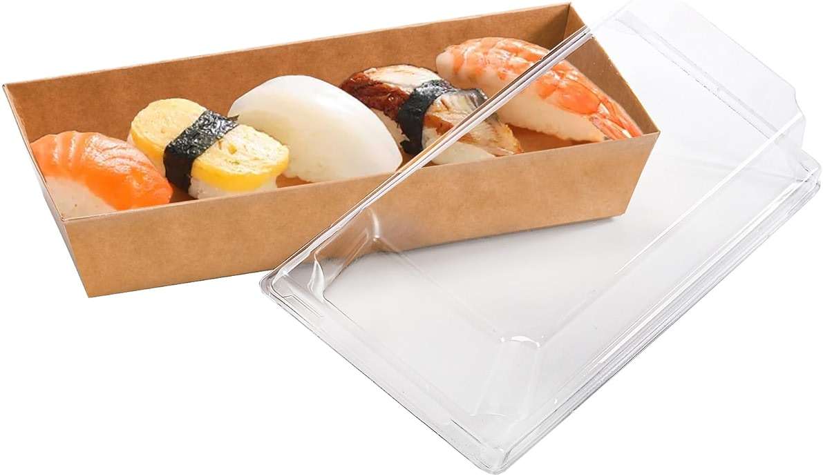 Dicunoy 100 Pack Disposable Sandwich Containers with Clear Lids, Paper Sushi To Go Containers, Rectangle Swiss Roll Cake Boxes for Craft Dessert, Waffle, Cookie, Breads, Pastry, Food Truck Business - Image 3