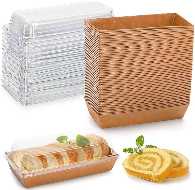 Dicunoy 100 Pack Disposable Sandwich Containers with Clear Lids, Paper Sushi To Go Containers, Rectangle Swiss Roll Cake Boxes for Craft Dessert, Waffle, Cookie, Breads, Pastry, Food Truck Business - Image 7