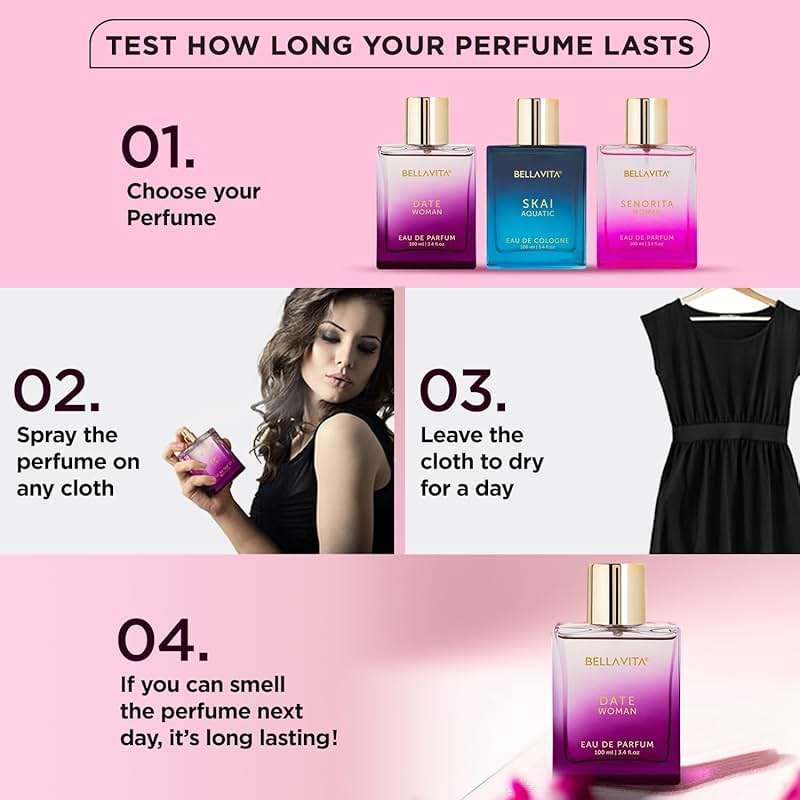Bellavita Luxury DATE Eau de Parfum | 100 ml (3.4 fl.oz.) | Perfume for Women | Floral, Pink Pepper, Jasmine, and Moss Notes | Long Lasting Fragrance | Mother's Day Present - Image 7