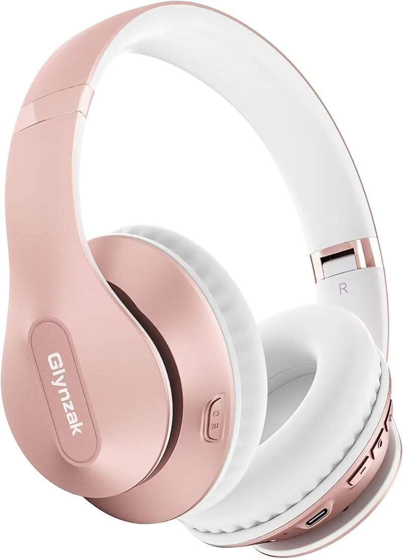 Glynzak Wireless Bluetooth Headphones Over Ear 65H Playtime HiFi Stereo Headset with Microphone and 6EQ Modes Foldable Bluetooth V6.0 Headphones for Travel Smartphone Computer Laptop Rose Gold - Image 1