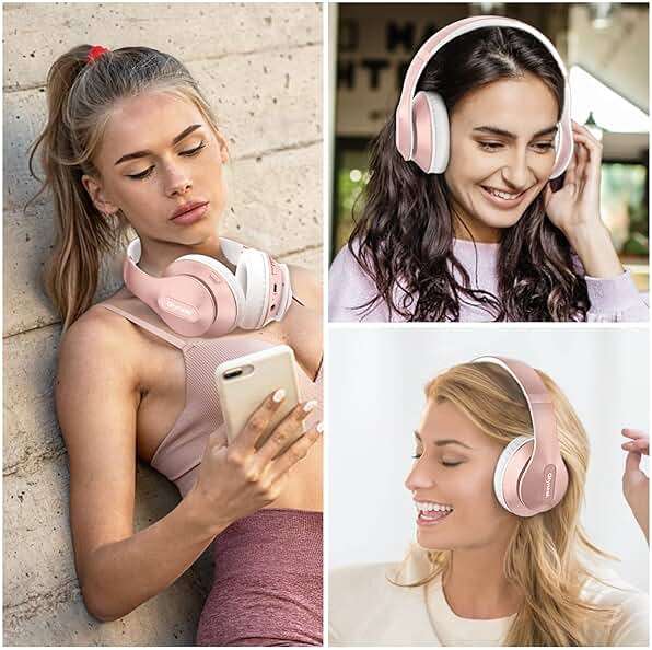 Glynzak Wireless Bluetooth Headphones Over Ear 65H Playtime HiFi Stereo Headset with Microphone and 6EQ Modes Foldable Bluetooth V6.0 Headphones for Travel Smartphone Computer Laptop Rose Gold - Image 7