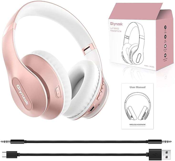 Glynzak Wireless Bluetooth Headphones Over Ear 65H Playtime HiFi Stereo Headset with Microphone and 6EQ Modes Foldable Bluetooth V6.0 Headphones for Travel Smartphone Computer Laptop Rose Gold - Image 9