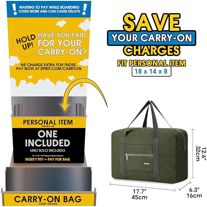 For Spirit Airlines Personal Item Bag Foldable Travel Duffel Bag Tote Carry on Luggage Duffle Overnight for Women and Men - Image 2