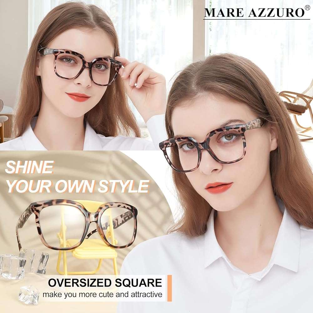 MARE AZZURO Oversized Reading Glasses Women Large Square Readers 1.0 1.25 1.5 1.75 2.0 2.25 2.5 2.75 3.0 3.5 4.0 5.0 6.0 - Image 2
