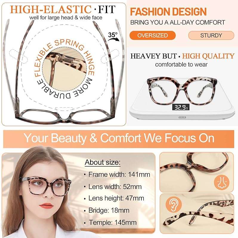 MARE AZZURO Oversized Reading Glasses Women Large Square Readers 1.0 1.25 1.5 1.75 2.0 2.25 2.5 2.75 3.0 3.5 4.0 5.0 6.0 - Image 4