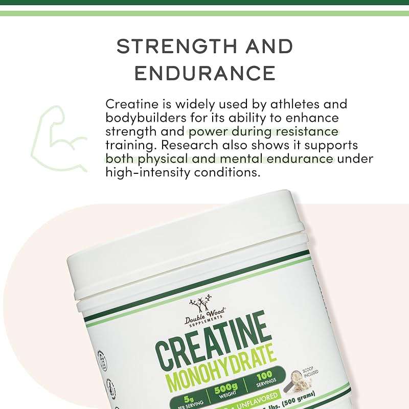 Creatine Monohydrate Powder 1.1lbs (100 Servings of 5 Grams Each) - No Fillers, Vegan Safe, Non-GMO, Gluten Free by Double Wood - Image 5