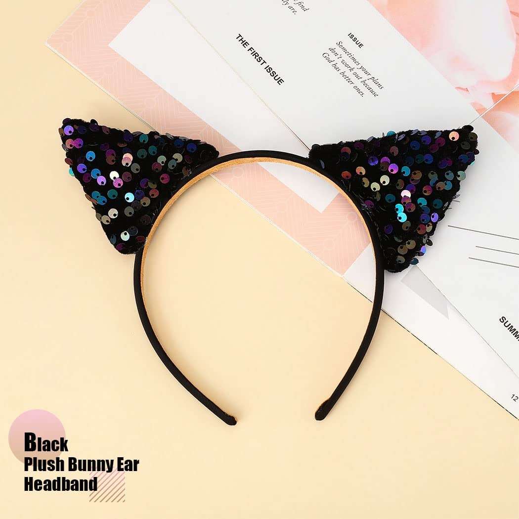 Catery Cat Ears Headband Halloween Headbands Sequins Sparkly Kitty Ears for Women - Image 2