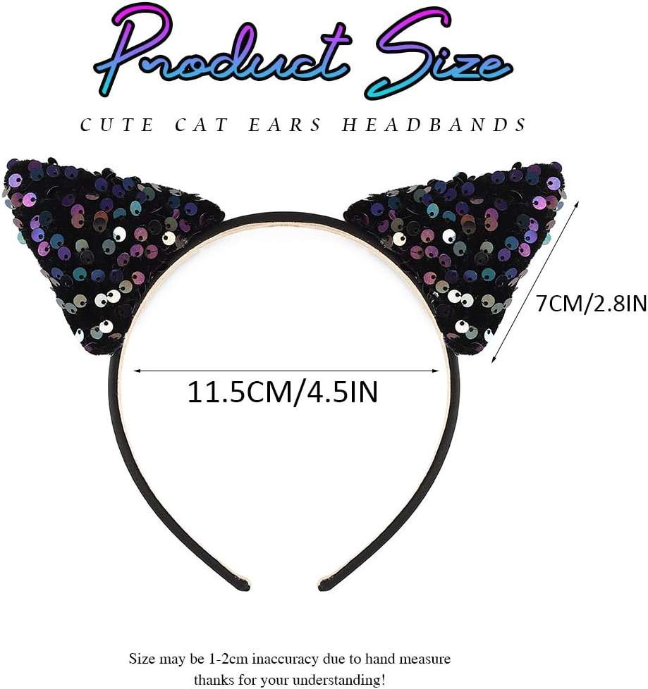 Catery Cat Ears Headband Halloween Headbands Sequins Sparkly Kitty Ears for Women - Image 4