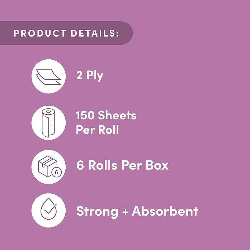 Amazon Aware Bamboo Paper Towels, 6 Rolls, 2 ply, FSC Certified, 150 Sheets, 900 Count, Plastic-Free, Multicolor - Image 3