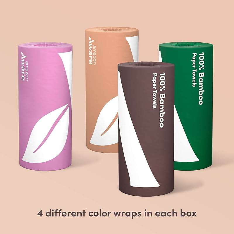 Amazon Aware Bamboo Paper Towels, 6 Rolls, 2 ply, FSC Certified, 150 Sheets, 900 Count, Plastic-Free, Multicolor - Image 4