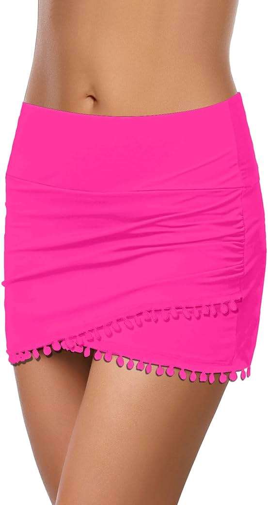 GRAPENT Women's High Waisted Bikini Bottoms Ruched Swimsuit Tulip Hem Swim Skirt - Image 3
