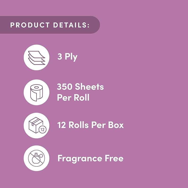 Amazon Aware 3-ply Bamboo Toilet Paper, Unscented, 12 Rolls, 350 Sheets per roll, Total 4200 Sheets, Plastic-Free - Image 3