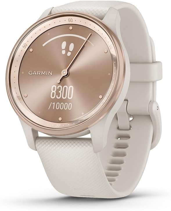 Garmin vívomove Trend, Stylish Hybrid Smartwatch, Long-Lasting Battery Life, Dynamic Watch Hands and Touchscreen Display, Peach Gold Stainless Steel Bezel with Ivory Case and Silicone Band - Image 1