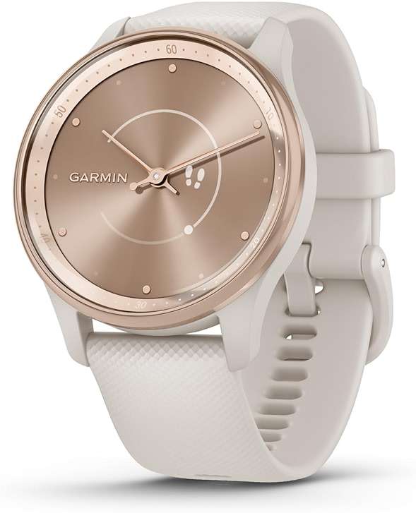 Garmin vívomove Trend, Stylish Hybrid Smartwatch, Long-Lasting Battery Life, Dynamic Watch Hands and Touchscreen Display, Peach Gold Stainless Steel Bezel with Ivory Case and Silicone Band - Image 2