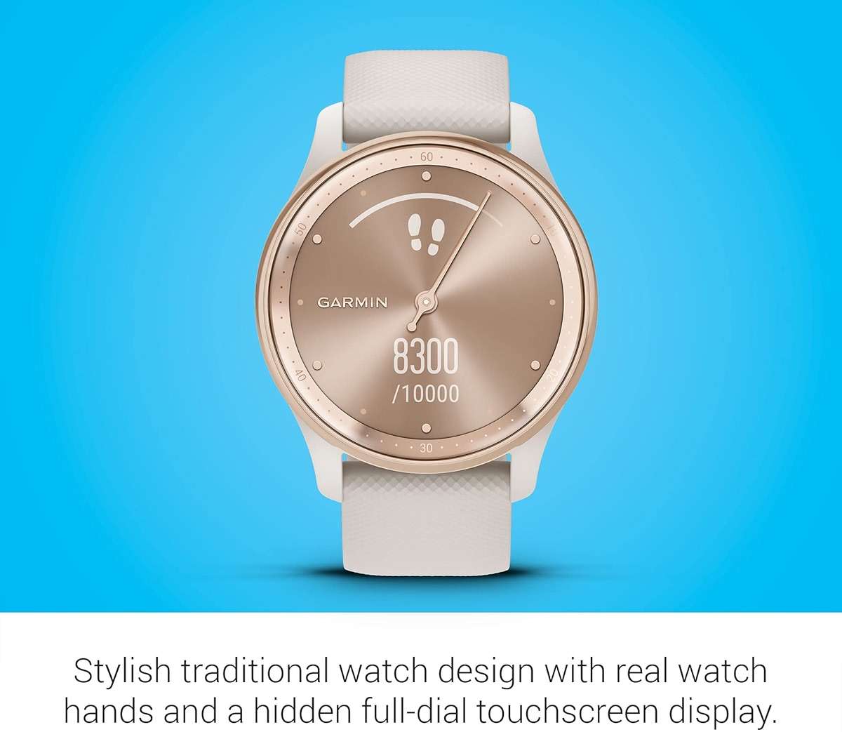 Garmin vívomove Trend, Stylish Hybrid Smartwatch, Long-Lasting Battery Life, Dynamic Watch Hands and Touchscreen Display, Peach Gold Stainless Steel Bezel with Ivory Case and Silicone Band - Image 5