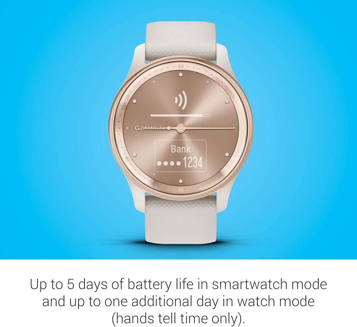 Garmin vívomove Trend, Stylish Hybrid Smartwatch, Long-Lasting Battery Life, Dynamic Watch Hands and Touchscreen Display, Peach Gold Stainless Steel Bezel with Ivory Case and Silicone Band - Image 6