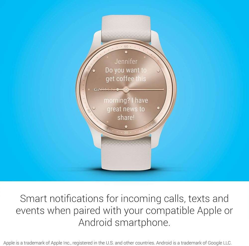 Garmin vívomove Trend, Stylish Hybrid Smartwatch, Long-Lasting Battery Life, Dynamic Watch Hands and Touchscreen Display, Peach Gold Stainless Steel Bezel with Ivory Case and Silicone Band - Image 7