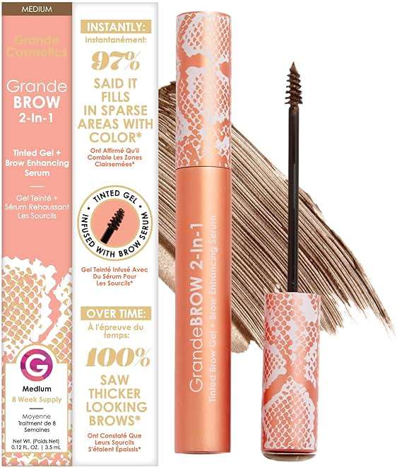 Grande Cosmetics GrandeBROW 2-in-1 Tinted Brow Gel + Brow Enhancing Serum for Thicker & Darker-Looking Eyebrows, Shape & Fill Brows, Long Wear, with Castor Oil & Mini Fibers - Image 2