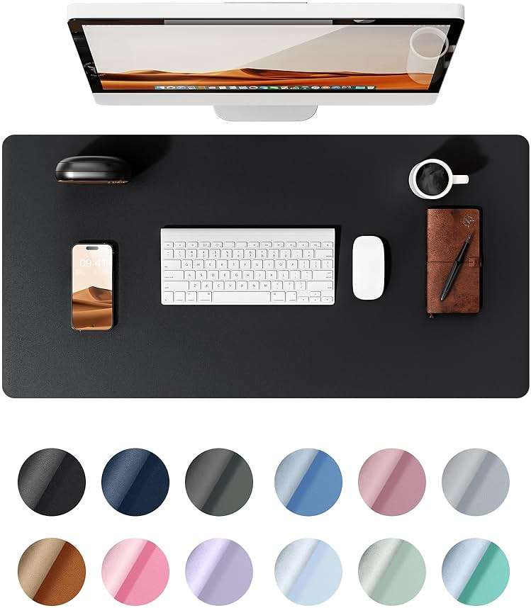 YSAGi Leather Office Desk Pad Protector, Large Mouse Pad, Non-Slip, PU Leather, Laptop Desk Blotter, Waterproof Writing Pad for Office and Home, Black, 23.6" x 13.8" - Image 1