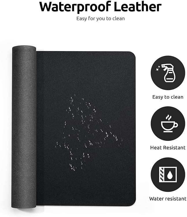 YSAGi Leather Office Desk Pad Protector, Large Mouse Pad, Non-Slip, PU Leather, Laptop Desk Blotter, Waterproof Writing Pad for Office and Home, Black, 23.6" x 13.8" - Image 5