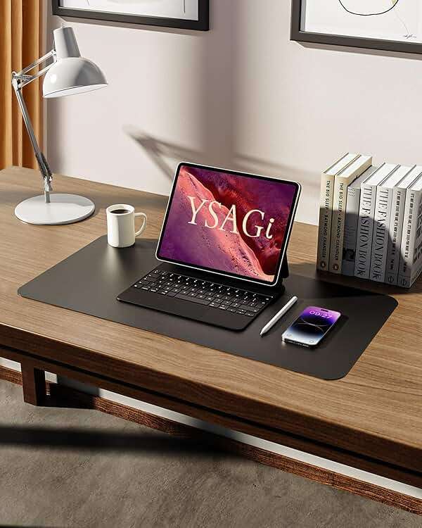 YSAGi Leather Office Desk Pad Protector, Large Mouse Pad, Non-Slip, PU Leather, Laptop Desk Blotter, Waterproof Writing Pad for Office and Home, Black, 23.6" x 13.8" - Image 6