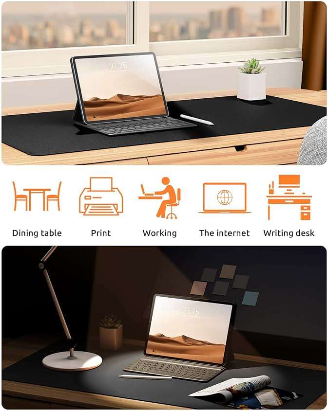 YSAGi Leather Office Desk Pad Protector, Large Mouse Pad, Non-Slip, PU Leather, Laptop Desk Blotter, Waterproof Writing Pad for Office and Home, Black, 23.6" x 13.8" - Image 7