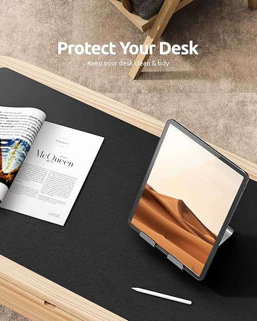 YSAGi Leather Office Desk Pad Protector, Large Mouse Pad, Non-Slip, PU Leather, Laptop Desk Blotter, Waterproof Writing Pad for Office and Home, Black, 23.6" x 13.8" - Image 8