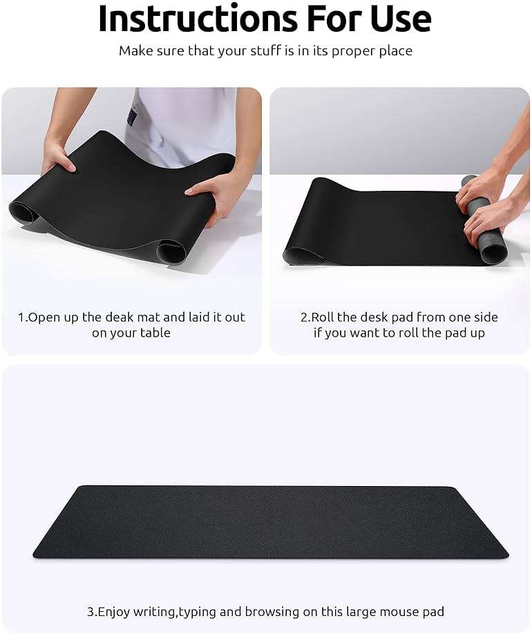 YSAGi Leather Office Desk Pad Protector, Large Mouse Pad, Non-Slip, PU Leather, Laptop Desk Blotter, Waterproof Writing Pad for Office and Home, Black, 23.6" x 13.8" - Image 10
