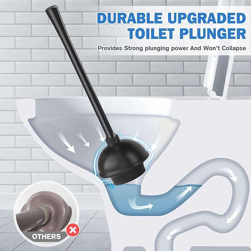 Toilet Plunger and Brush with Holder, Bowl Brush and Heavy Duty Toilet Plunger Set for 5.7-inch Toilet Drain, 2-in-1 Bathroom Cleaning Combo with Modern Caddy Stand (Black) - Image 3