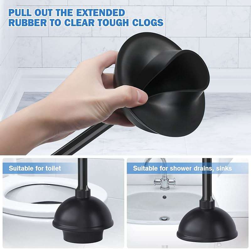 Toilet Plunger and Brush with Holder, Bowl Brush and Heavy Duty Toilet Plunger Set for 5.7-inch Toilet Drain, 2-in-1 Bathroom Cleaning Combo with Modern Caddy Stand (Black) - Image 4