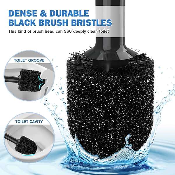 Toilet Plunger and Brush with Holder, Bowl Brush and Heavy Duty Toilet Plunger Set for 5.7-inch Toilet Drain, 2-in-1 Bathroom Cleaning Combo with Modern Caddy Stand (Black) - Image 5