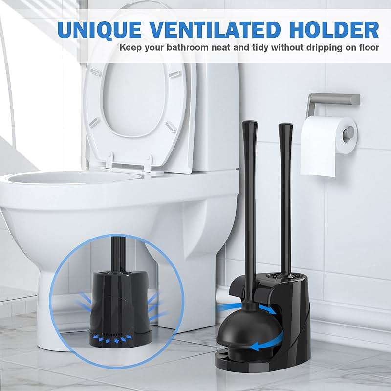 Toilet Plunger and Brush with Holder, Bowl Brush and Heavy Duty Toilet Plunger Set for 5.7-inch Toilet Drain, 2-in-1 Bathroom Cleaning Combo with Modern Caddy Stand (Black) - Image 7