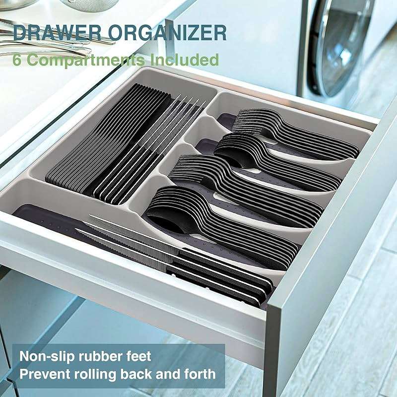 Black Silverware Set, Umite Chef 49-Piece Flatware Set with Drawer Organizer, Durable Stainless Steel Cutlery Set for 8, Tableware Eating Utensils with Steak Knives for Home Restaurant - Image 5