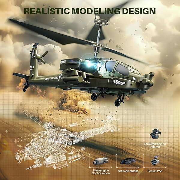 SYMA RC Helicopters, S51H Remote Control Helicopter 2.4GHz Military Army Toys for Boys Girls Kids with Altitude Hold, One Key Take Off/Landing, LED Light, Low Battery Reminder - Image 4