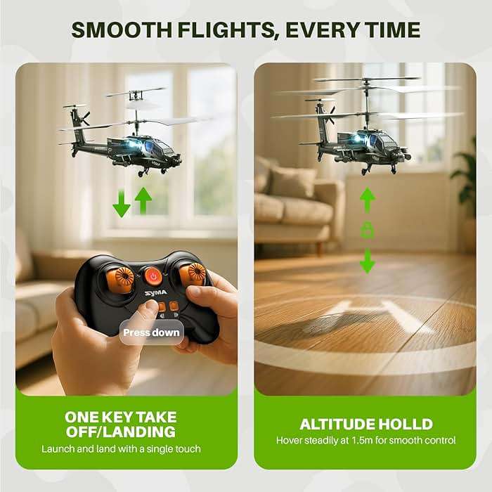 SYMA RC Helicopters, S51H Remote Control Helicopter 2.4GHz Military Army Toys for Boys Girls Kids with Altitude Hold, One Key Take Off/Landing, LED Light, Low Battery Reminder - Image 7